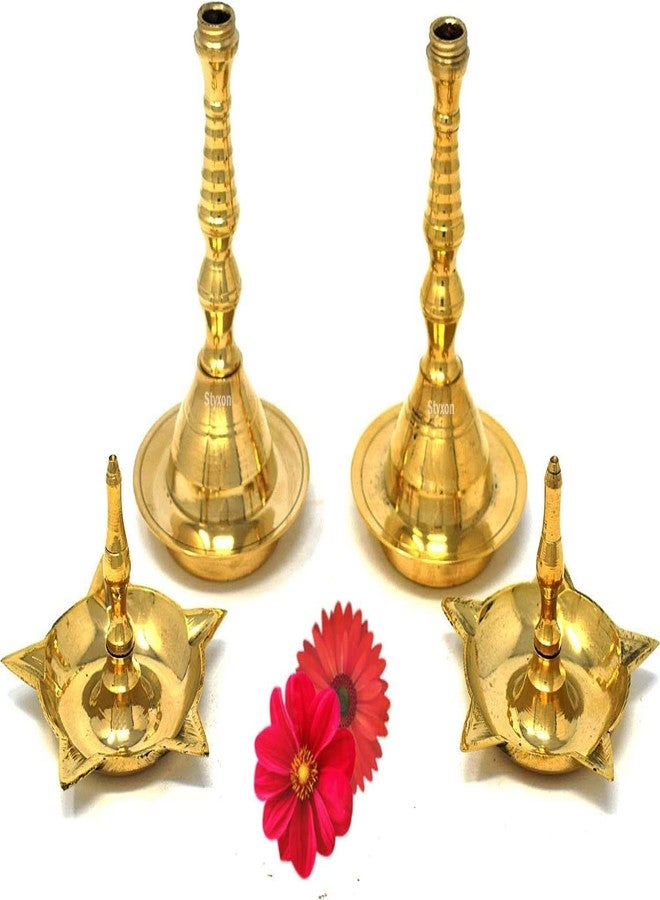 Styxon Brass Kerala Samai Standing Deepak for Puja - Traditional Oil Lamp Diya || Engraved Design Indian Gift Item [6 inch, Set of 2] - Image 3